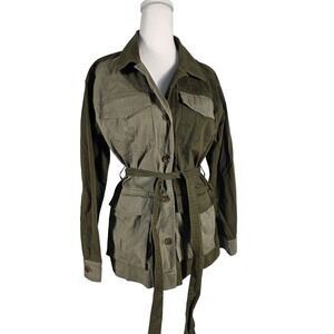 Banana Republic Two Tone Olive Green Utility Jacket Belted Button Women's Size S